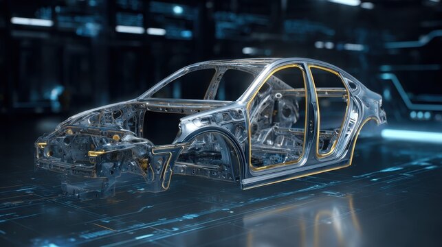 Transparent Car Model with Visible Internal Components in a High-Tech Environment - Powered by Adobe