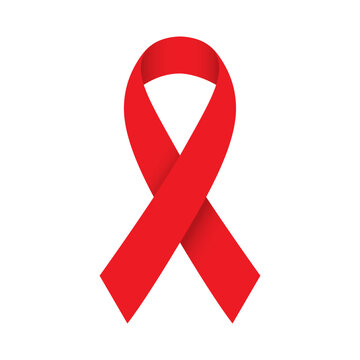 Blood cancer red ribbon symbol, Red awareness ribbon sign for HIV AIDS and cancer support vector illustration.