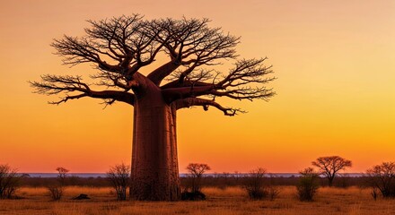 Fototapeta premium Photorealistic Image of a Solitary Ancient Baobab Tree