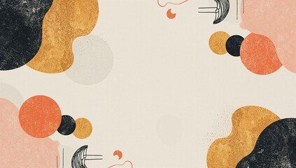 Abstract Beige and Gold Circles and Shapes Art