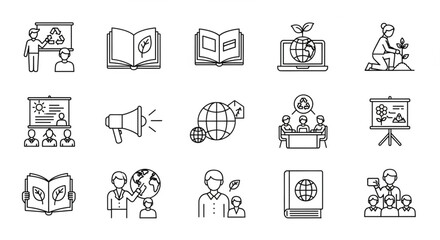 sustainability Environment and Ecology Education Thin Line Icon Vector Illustration Collection