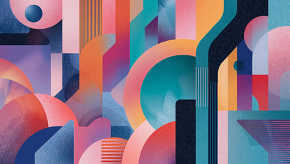 Abstract Geometric Composition: Vibrant Hues and Textured Shapes