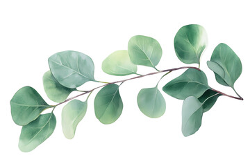 Obraz premium Watercolor eucalyptus branch with round green leaves, elegant botanical illustration perfect for wedding arrangements, invitation designs, natural decor, and modern floral-themed backgrounds
