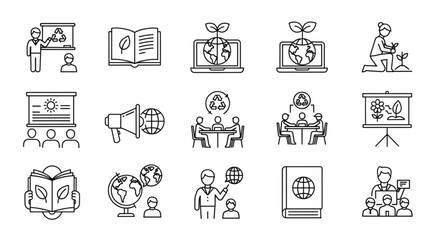 Sustainable Development Icon Set Environmental Awareness and Earth's Preservation Visuals