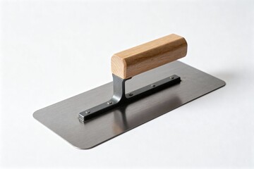 Trowel with wooden handle for construction and masonry tasks  
