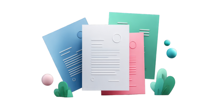 Stack of colorful documents with decorative elements
