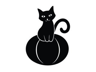 cat on pumpkin silhouette icon design on white background