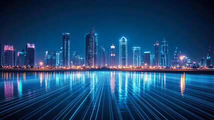 Abstract speed light flow through the city with gradient and aesthetic Intricate lighting design