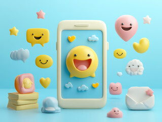 smartphone with emoji online social media icons