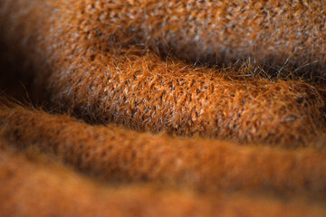 Brown Wool Fabric Texture Close-Up Background Set. Collection of high-resolution macro photographs of brown wool fabric with visible fibers, folds, and textile details.