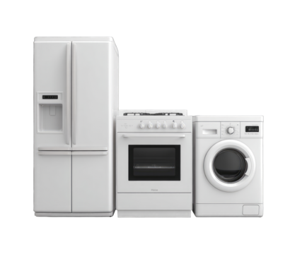White appliances refrigerator, stove, oven, and washing machine