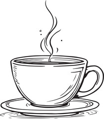 Cup of Tea or Coffee with Steam Simple Sketch Drawing Hand-drawn Doodle Vector Illustration for Restaurant Café Menu, Isolated Black and White