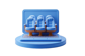 Blue laptop with cinema seats