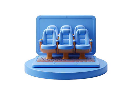 Blue laptop with cinema seats - Powered by Adobe