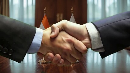 Dynamic meeting between India and Japan with flags waving, showcasing international cooperation and diplomatic talks in action - Powered by Adobe