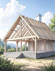 Wooden structure under construction