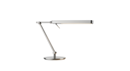Silver desk lamp with adjustable arm isolated on transparent background for workspace