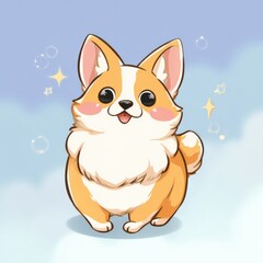 Fototapeta premium Adorable Corgi Cartoon Character with Sparkling Background.
