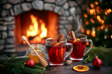 Christmas tradition with mulled wine and festive decor.