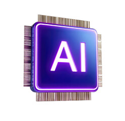 AI processor icon, glowing purple letters on a dark square