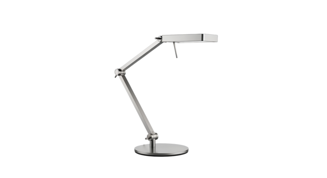 Modern silver desk lamp isolated on transparent background with adjustable arm