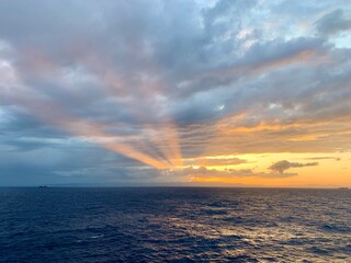 Dramatic Sky with Sun Rays over the Sea