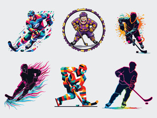Dynamic hockey player art collection dynamic figures in action sports artworks energetic ice hockey imagery