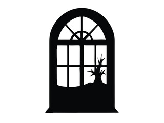 haunted window silhouette icon design on white background