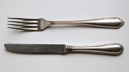 Silver Fork and Knife Set on a White Background