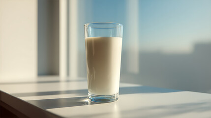 Glass of Fresh Milk on a Window Sill A Refreshing Beverage Concept