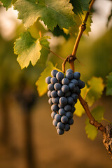 Fototapeta premium Close-up of grapevine with bunch of ripe grapes, natural sunlight, vineyard style