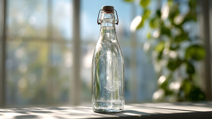 Glass Bottle of Water by Sunny Window