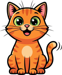 Adorable cartoon ginger kitten with big green eyes and playful expression