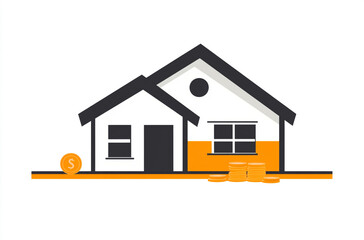 House with coins illustration representing real estate investment and financial growth isolated on white background