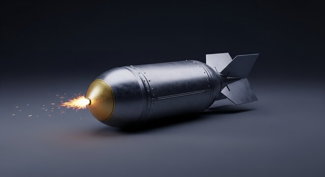Metal bomb exploding with sparks, 3D render, futuristic weapon, military, war, destruction, conflict, threat, danger, power, energy, explosion, impact, armageddon, fiery, blast, detonation, fallo