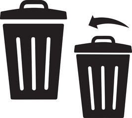 Garbage waste container silhouette vector, black and white silhouette vector illustration