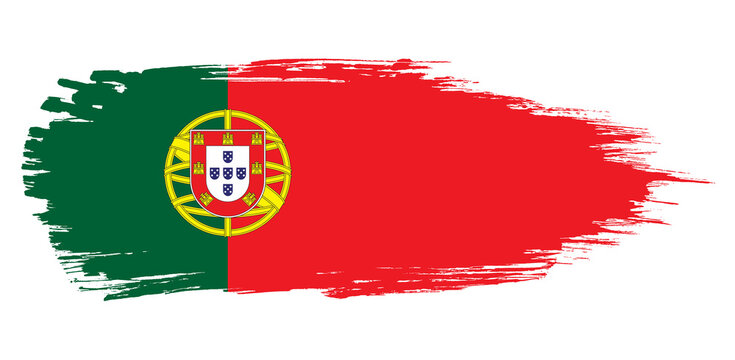 The flag of Portugal, painted with a brush in a grunge style with uneven, torn edges. The national symbol of Portugal in a stylish, dynamic design in the form of a brush stroke.