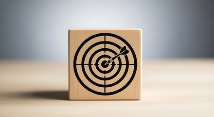 Wooden Block with Target and Dart Symbolizing Success and Goal Achievement in Business Strategy and Marketing Campaigns Focus Concept
