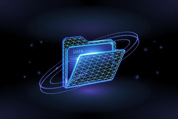 Abstract data folder illustration with glowing lines symbolizing digital information transfer and network connectivity in a futuristic design suitable for technology concepts