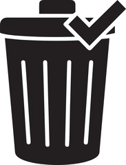 checkmark on Trash container silhouette vector, black and white silhouette vector illustration