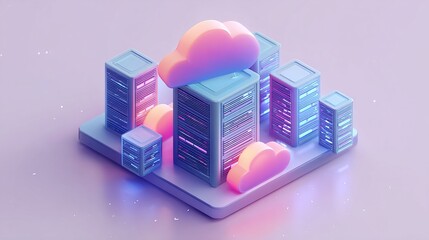 Cloud storage network server and database backup icon Remote hosting datacenter platform with 3D vector illustration for compute connection infrastructure