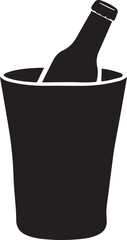 A wine bottle in a ice bucket black and white silhouette vector illustration