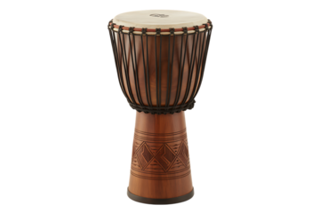 Traditional african djembe drum percussion musical instrument for rhythmic beats isolated on transparent background