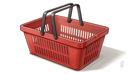 Stylish red shopping basket illustration for retail concepts, perfect for e-commerce promos, sales events, and grocery ads, drive retail success