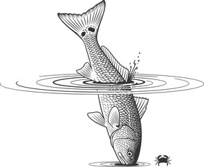 Tailing Redfish fishing logo vector art illustration silhouette