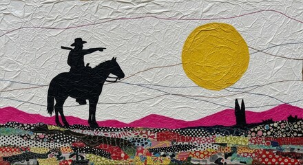 Cowboy Silhouette Under a Bright Sun in the Desert Landscape