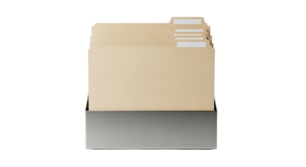 File folder organizer with documents isolated on transparent background