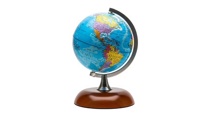 World globe with stand isolated on transparent background displaying continents