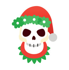 Christmas skull with santa hat illustration