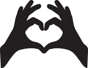 Hands forming heart shape love care  black and white silhouette vector illustration
